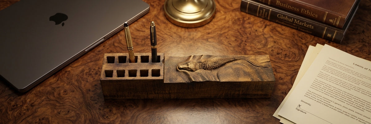 Australian Crocodile Wooden Pen and Pencil Holder